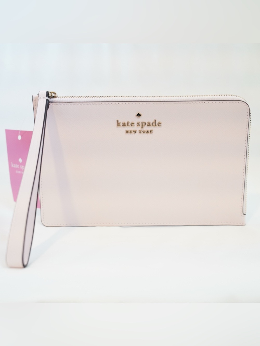 NWT Kate Spade Light Rose Pink Staci Medium Saffiano Leather Zip Wristlet - Picture 2 of 6